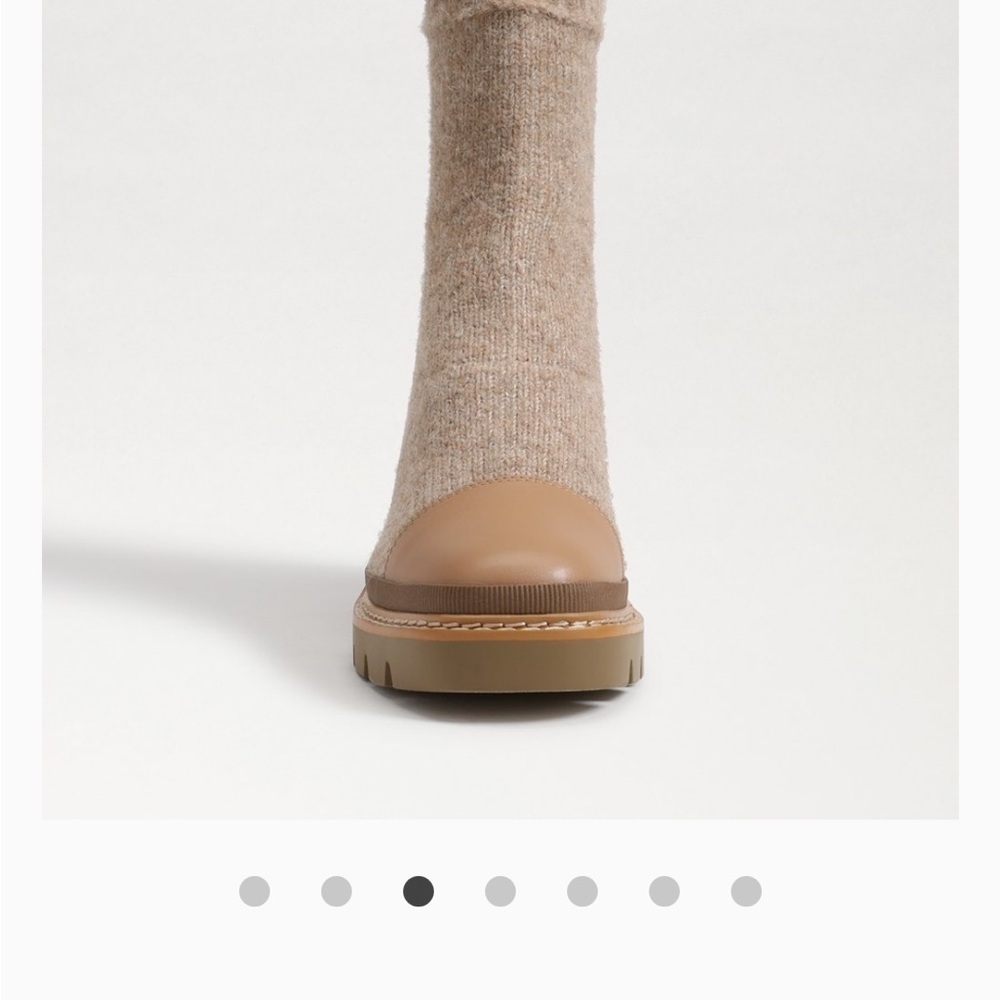 Lug Sole Sock Boots, Block Heel Ankle Booties, Tan Neutral Winter‎ Shoes - Picture 5 of 6